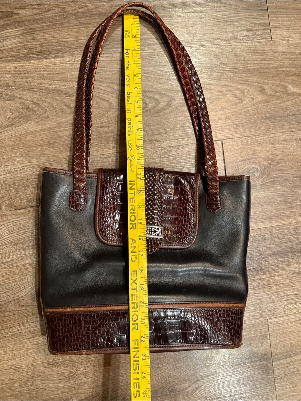 Vintage Brighton Brown Croc-Embossed Black Leather Shoulder Bag Tote - Picture 4 of 10